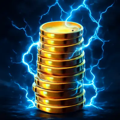 Gestapelde gouden munten knetteren met blauwe bliksem in Coin Up: Lightning.
